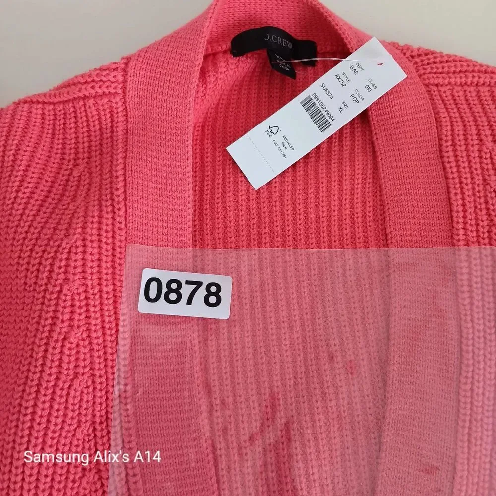 J.crew V-neck Cotton-cashmere Cardigan Sweater AX752‎  Color Coral Size XLarge